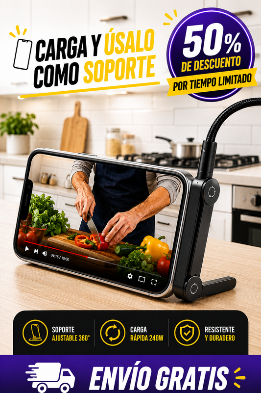 Pack 2 cables de carga rápida con soporte 360°